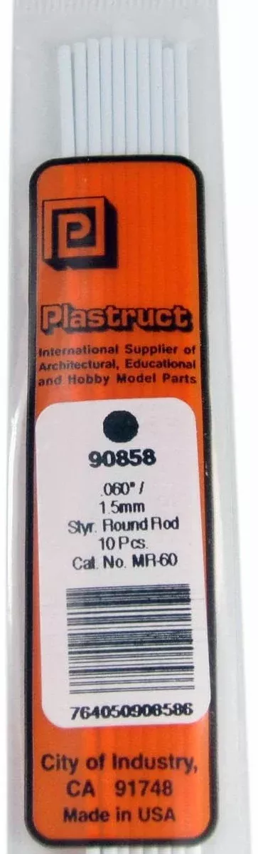 Plastruct 90858 MR-60 Solid Styrene Round Rod, .060" (10)