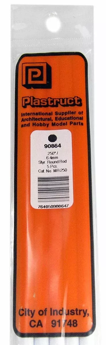 Plastruct 90864 MR-250 Solid Styrene Round Rod, .250" (5)