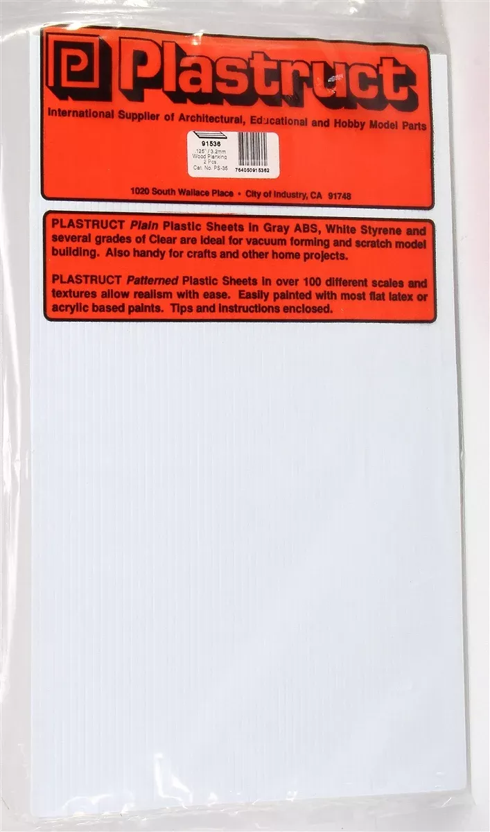 Plastruct 91536 PS-35 Wood Planking Patterned Sheet, 1/8" (2)