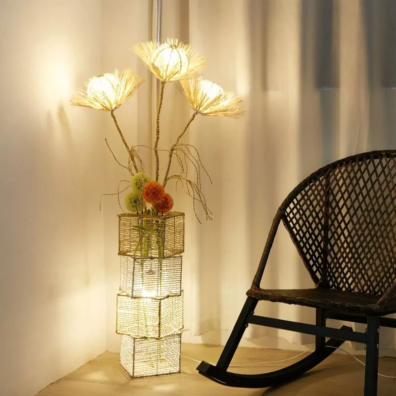 Rattan Flower Living Room Floor Lamp