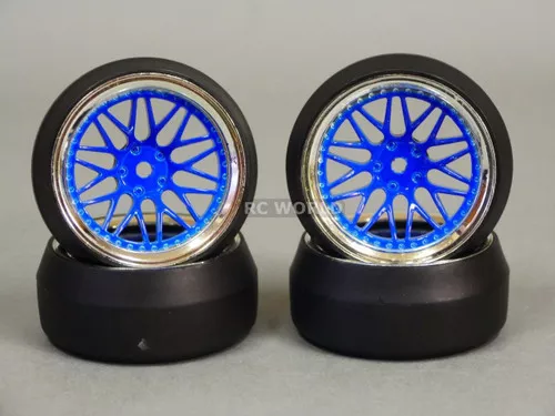RC 1/10 DRIFT WHEELS Package 0 Degree 9 MM Offset 3 PIECE BLUE / CHROME Lip