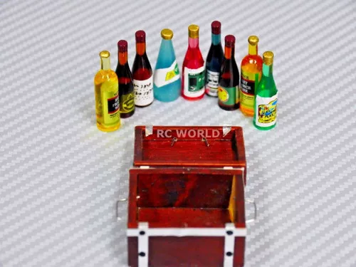 RC 1/10 Scale Accessories WOOD CASE ALCOHOL, WINE, SPIRITS Set