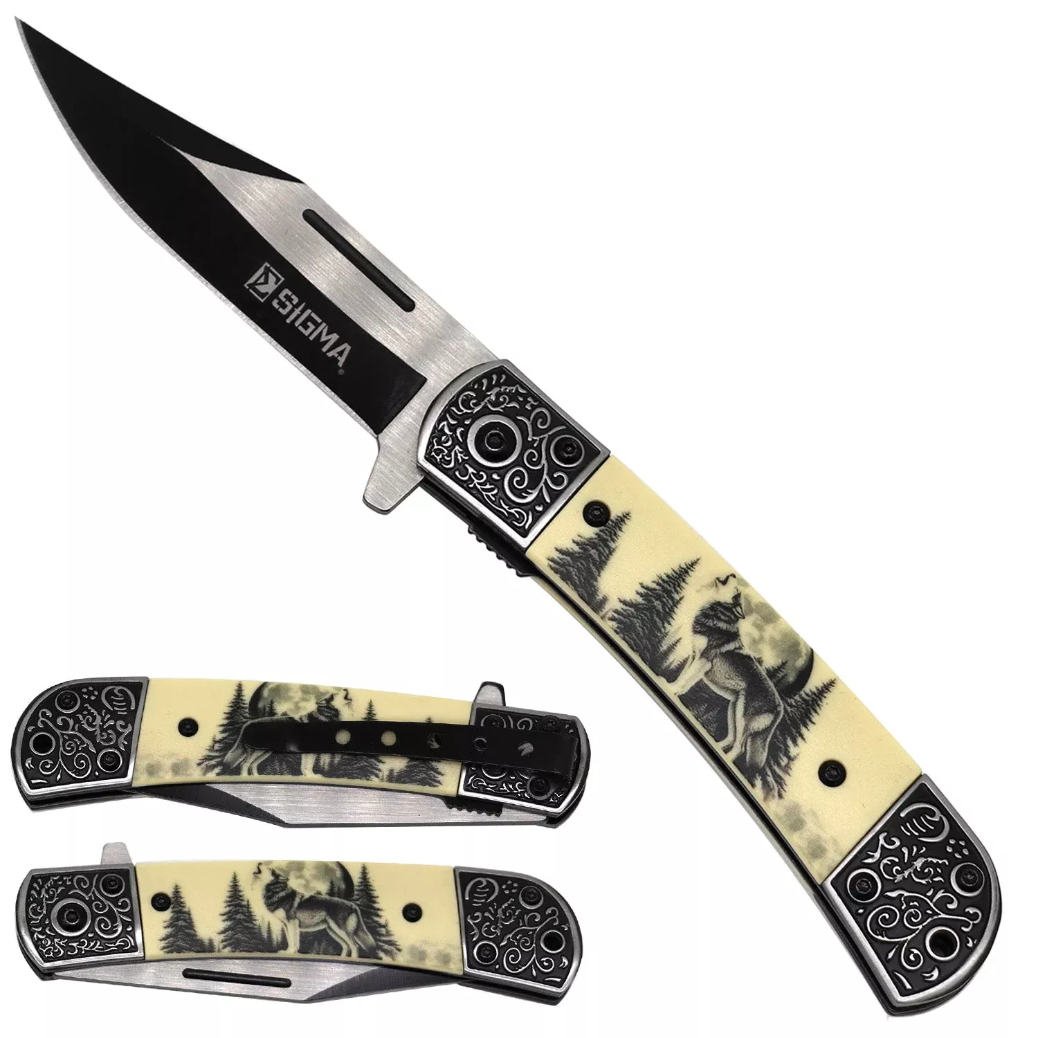 Sigma Ball Bearing Flipper Knife – Wolf Design