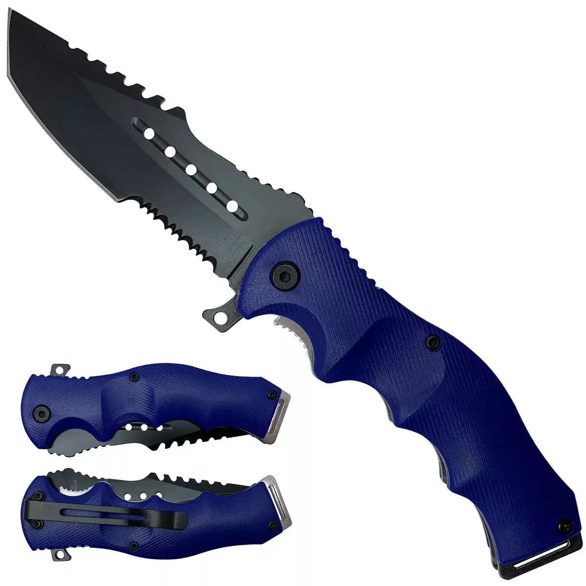 Spring Assisted Navy Blue Pocket Knife