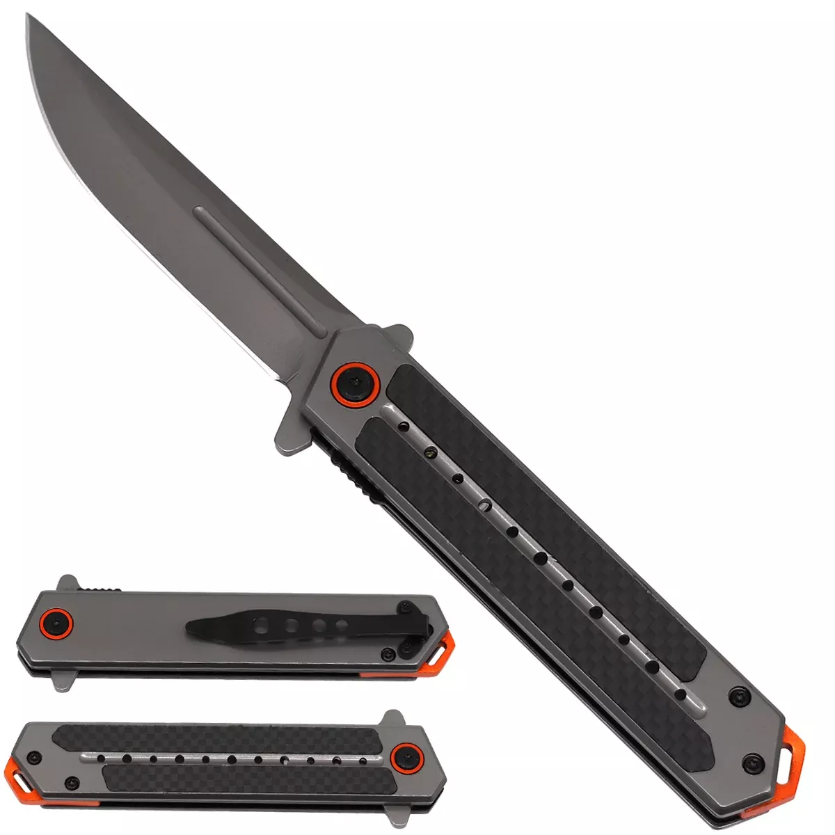 Spring Assisted Pocket Knife – Black Handle & Gray