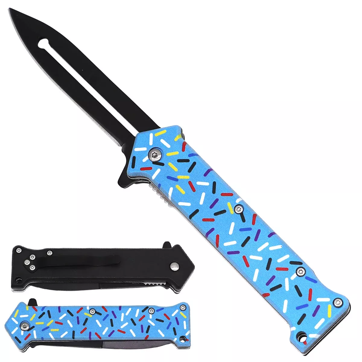 Spring Assisted Pocket Knife with Donut-Print ABS Handle