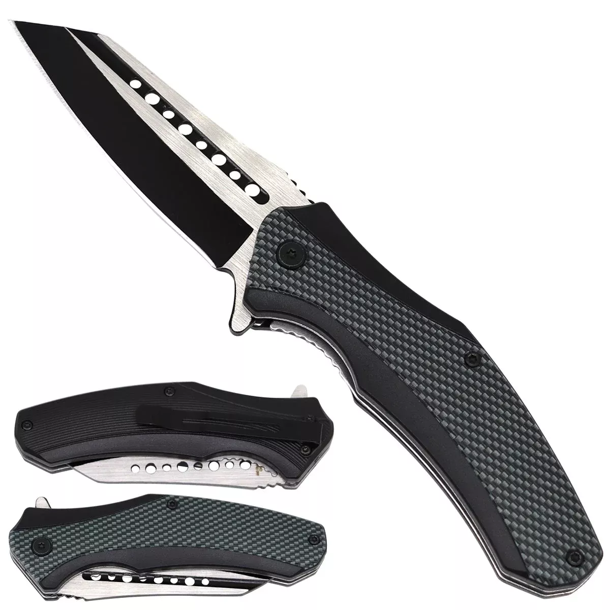 Spring Assisted Pocket Knives – Black Carbon Fiber Handle