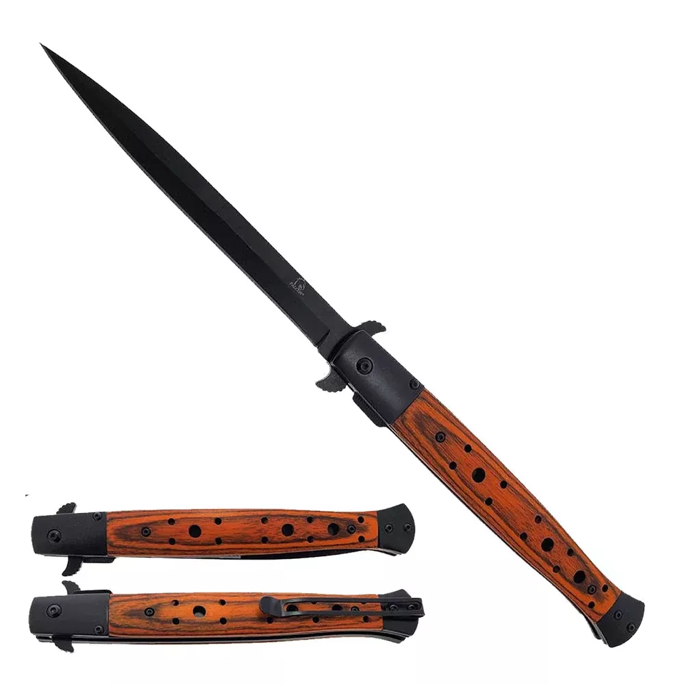 Stiletto Spring Assisted Pocket Knife - Wood Handle