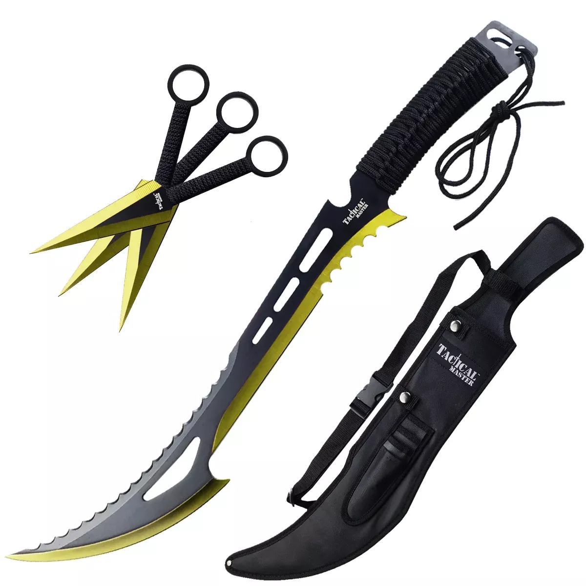 Tactical Master 26" Gold Machete with 3 PCS 6" Throwing Knife