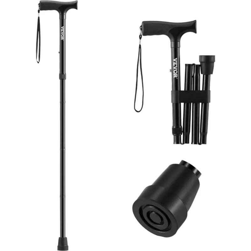 Vevor Walking Cane Folding Adjustable Height Anti-Slip Black New