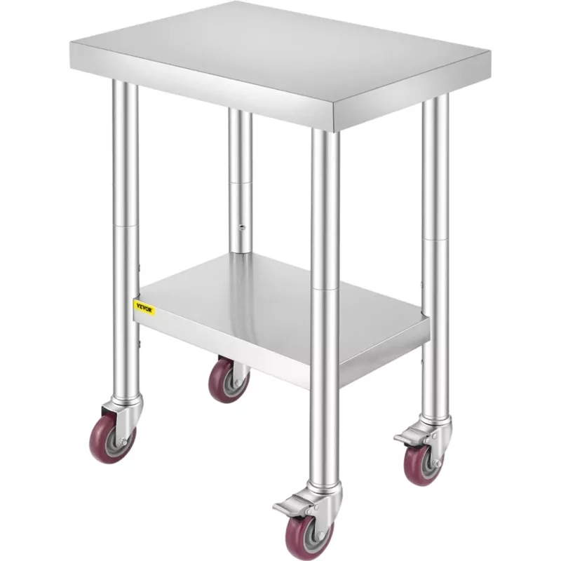 Vevor Work Table Stainless Steel Utility Table with Wheels 24″ x 18″ New