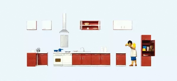 Woman and Kitchen Furniture