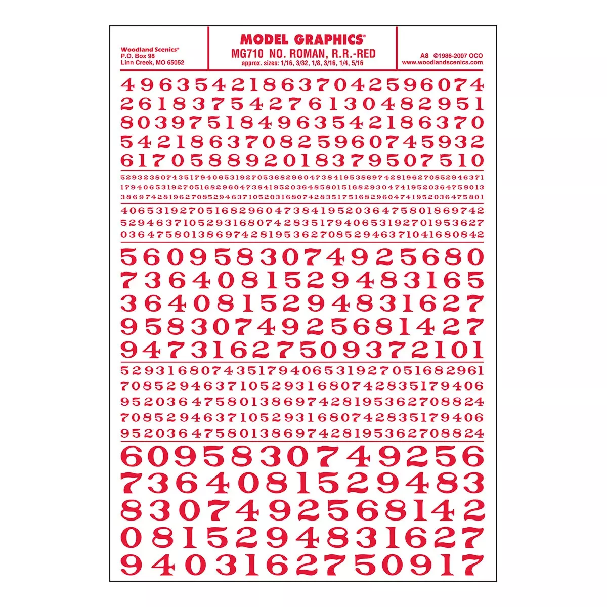 Woodland Scenics MG710 Model Graphics, Roman Numbers, Red