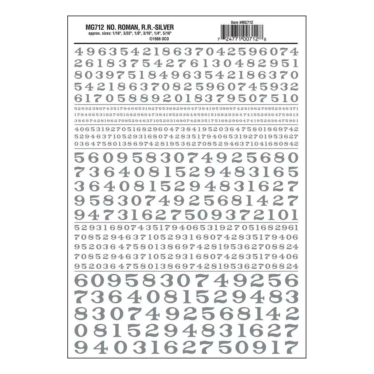 Woodland Scenics MG712 Model Graphics, Roman Numbers, Silver