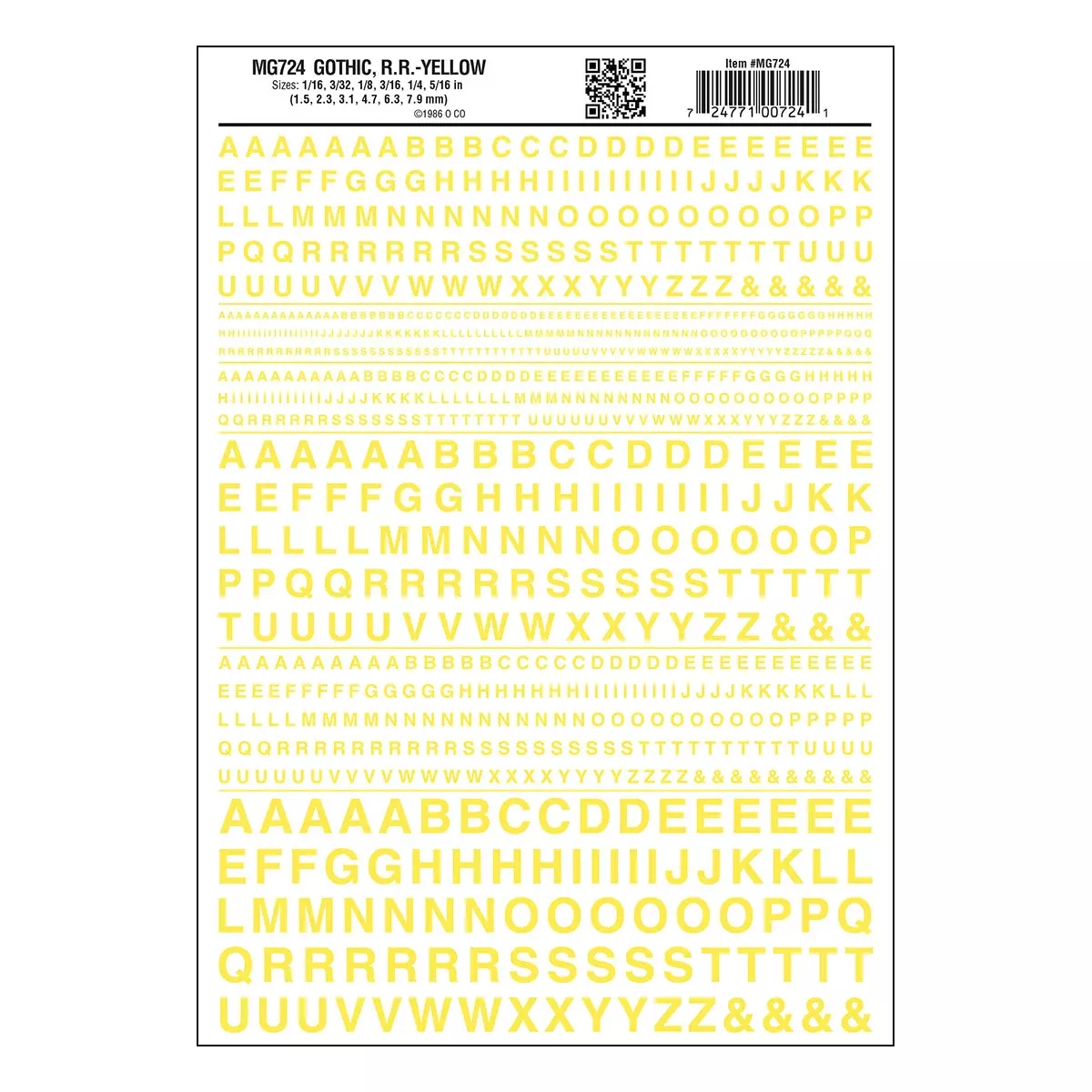 Woodland Scenics MG724 Model Graphics, Gothic Letters, Yellow
